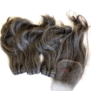 Extensión de cabello humano virgen de cabello gris plateado barato Sal gris natural y paquetes 100% cabello humano - Product Image 5