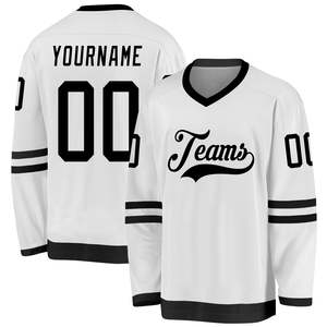 White Black Men's Ice Hockey Jersey Player Name Number Breathable Mesh V Neck Unisex Team Uniform Custom <b>Soccer</b> Jersey Supplier - Product Image 1