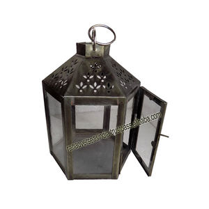 Linternas grandes de hierro con forma geométrica de gran demanda con vidrio transparente para decoración de bodas y Navidad - Product Image 3