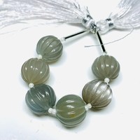 Perles de pierre de lune gris feu 12 mm, forme melon sculptée, pierres précieuses en cristal en vrac, certifiées par un tiers pour bijoux et bracelets