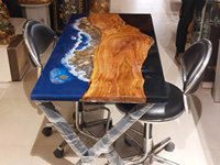 Table à manger rectangulaire de luxe en bois d'acacia et résine époxy, plateau étanche, idéale pour la maison, le bureau, le salon, la retraite, Diwali