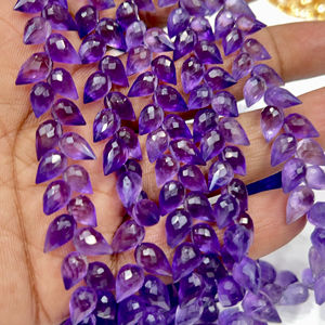 Cuarzo Amatista Púrpura Natural AAA, Facetado, en Forma de Lágrima, Taladrado, Hilo de 8 Pulgadas, Aprox. 6x9mm - Product Image 2