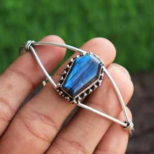 Bracelet réglable en argent sterling 925 fait à la main Bracelet en labradorite naturelle d'excellente qualité Anniversaire personnalisé - Product Image 1