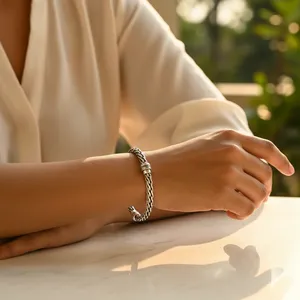925 Silver Braided Chain <b>Bracelet</b> with Rose Gold & Zircon Stylish Women's Daily Wear Accessory for Parties Weddings Gifts - Product Image 3