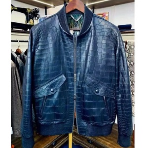 Veste de motard en cuir véritable embossé serpent, imperméable, coupe ajustée, pour homme, vente en gros, automne-hiver - Product Image 6