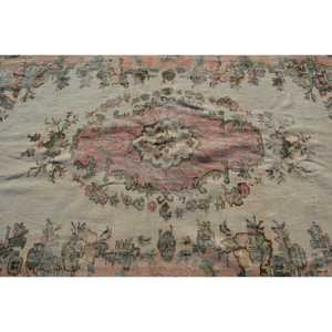 Vintage Rug 6x9.7 ft, <b>Brown</b> Pink Floral <b>Wool</b> Turkish Rug - Product Image 5