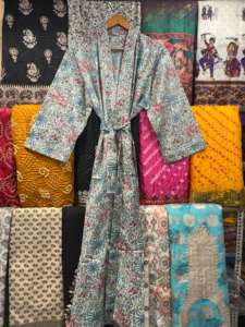 Kimono estampado a mano, batas con estampado de bloques, batas hechas a mano, kimono de algodón, ropa de noche, Vestido de playa, kimono floral - Product Image 2