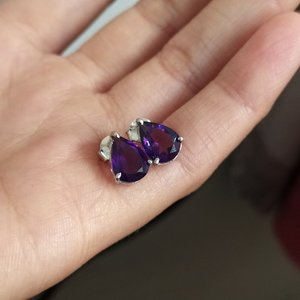 Natural Amethyst Stone <b>Stud</b> 925 Sterling Silver Push Back Classic Design Handmade Women Girl <b>Stud</b> Earrings - Product Image 3