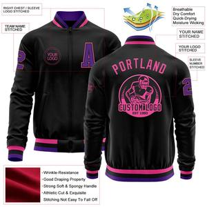 Bomber personnalisé noir violet-rose Varsity Letterman Zipper Jacket Windbreaker Streetwear vintage Varsity Jacket pour hommes - Product Image 2