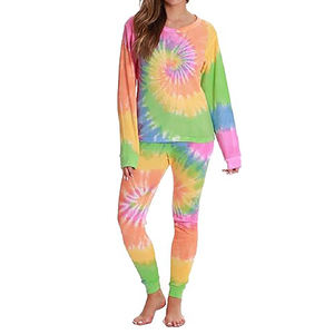 Ensemble de survêtement pour femme d'hiver Jogging Pantalon de survêtement à capuche Imprimé Tie Dye Respirant Survêtement personnalisable 100% coton - Product Image 1