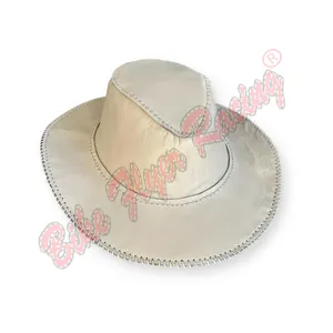 قبعة من الجلد الأصلي مصنوعة يدويًا بأعلى جودة وتصميم راعي البقر الروكري للرجال
