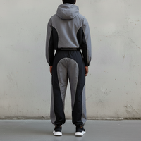 Ensemble streetwear 2 pièces en coton tissé respirant brodé, veste et pantalon amples d'hiver, avec logo personnalisé et blocs de couleur bicolores