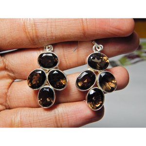 Pendientes de Plata de Ley 925 sólida hechos a mano, joyería de piedras preciosas de topacio ahumado Natural, regalo de moda para Her-E0626-GS - Product Image 2