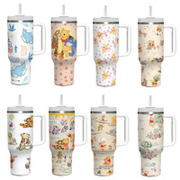 Mug de voyage isotherme en acier inoxydable personnalisé de 40 oz, motif ours mignon de dessin animé, anti-fuite, tasse cadeau, isolation thermique de 12 à 24 heures, boîte cadeau