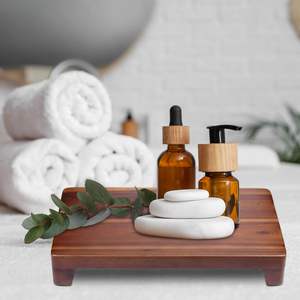 Bandeja Redonda de Madera de Acacia Ecológica, Soporte Elevador para Decoración de Baños, como Jabones, Plantas, Velas, Bodas - Product Image 5
