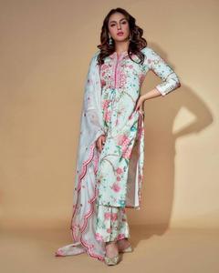 Presentación de nuevo diseñador Kurti-plazzo Set de seda de mantequilla pesada de buena calidad con trabajo de bordado (completamente cosido) - Product Image 2