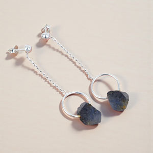 Boucles d'oreilles longues en argent 925 avec pierres précieuses en saphir brut-Boucles d'oreilles Offre Spéciale faites à la main pour femmes - Product Image 3