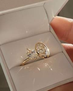 Bezel Set Oval Cut Lab Grown Diamond <b>Ring</b> <b>Two</b> <b>Stone</b> CVD Engagement <b>Ring</b> 1.85 Ctw Lab Diamond Wedding Toi Et Moi Bridle <b>Ring</b> VS1 - Product Image 3