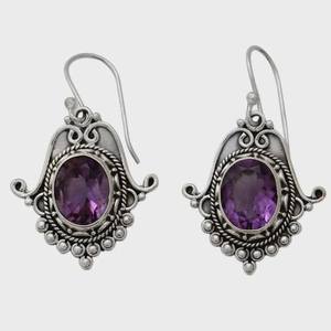 Boucles d'oreilles en argent sterling améthyste, bijoux de naissance de février, cadeau élégant fait à la main pour les femmes, design bohème - Product Image 3