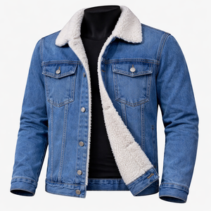 Veste en jean pour homme doublée en sherpa, veste en jean polaire d'hiver, veste trucker boutonnée chaude, OEM personnalisé, vente en gros - Product Image 1