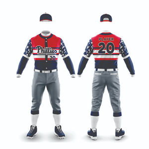 Uniforme de baseball des Phillies pour hommes, maillot sublimé à manches longues avec motif drapeau, évacuation de l'humidité, coupe régulière pour adultes - Product Image 1
