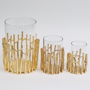 Lot de 3 bougeoirs fantaisie décoratifs nouveau design avec dessus de table finition dorée bougeoirs en forme de feuille et de fleur - Product Image 2