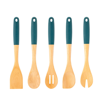 Ensemble de louche de cuisson en bois naturel avec logo personnalisé avec poignée en silicone antiadhésif cuillères ensemble d'outils de table