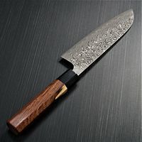 Pisau Dapur Jepang Buatan Tangan dengan Bilah Baja Damaskus dan Sarung Kulit Premium Gagang Kayu untuk Koki