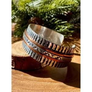 Handmade Navajo Fashion Cuff Bracelet <b>Copper</b> & Sterling Silver - Product Image 4