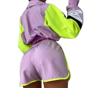 Conjunto Corto de Chaqueta Cortavientos para Mujer con Logotipo Personalizado, Conjunto de Chaqueta Cortavientos y Pantalones Cortos de Nailon para Mujer - Product Image 2