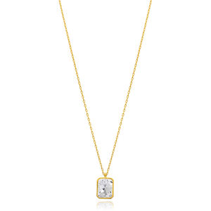 Square Shape Zircon Stone Minimalist Design Charm <b>Necklace</b> Turkish <b>Handmade</b> Wholesale 925 <b>Silver</b> Sterling Jewelry - Product Image 1