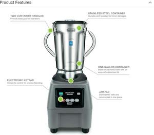Licuadora Comercial Waring CB15 Ultra Resistente de 3.75 HP, Controles Táctiles Eléctricos, Mezcladora Industrial de Alimentos, Trituradora de Hielo para Smoothies - Product Image 4