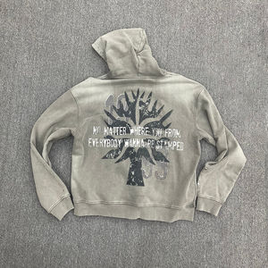 Custom Distressed Washed <b>Thick</b> Cotton Vintage Zip up Hoodies Custom Screen Printing Heavyweight Sun-faded Rhinestone <b>Men</b> <b>Hoodie</b> - Product Image 3