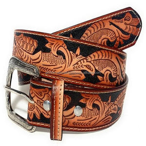 Luxury Hand Painting & Hand Carving <b>Men's</b> Western <b>Leather</b> Tooling <b>Belt</b> With Floral Engraved Designer Pin Buckle All Sizes - Product Image 2