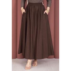 Comfortable Brown <b>Skirt</b> <b>Elastic</b> Waist Empire Waistline Digital Printed Pocket Details Breathable Knitted Fabric Embroidered XS - Product Image 2