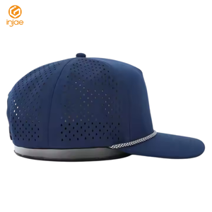 Faible taxe 5 panneaux découpé au laser chapeau de golf légèrement incurvé étanche logo imprimé personnalisé chapeau de corde perforé blanc pour le sport quotidien unisexe - Product Image 5