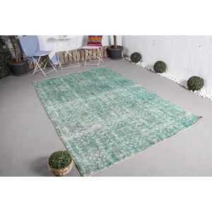 Grand tapis turc vintage 5,6x8,5 pieds, tapis en laine bleue - Product Image 2