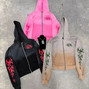 Ropa de hombre con diamantes de imitación de peso pesado, ropa de calle, Sudadera con capucha de lavado ácido de Hip Hop para hombres, fabricante personalizado, sudaderas con capucha de algodón con cremallera - Product Image 1