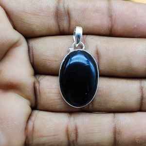 Bohemian Boho Style Black <b>Onyx</b> Cabochon Pendant 925 Solid Silver <b>Necklace</b> Artisan Crafted Perfect Gift for Women and Children - Product Image 1