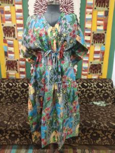 Caftan en coton gris pour femmes imprimé plage couvrir avec fermeture à cordon respirant été printemps fête porter grande taille - Product Image 5