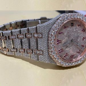 Two-Tone Rose Gold <b>Arabic</b> Dial Fully Iced Out Bust Down Moissanite Diamond <b>Watch</b> - Product Image 1