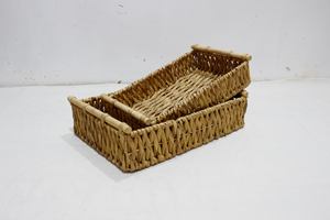 Artex Dong Thap Factory Handmade Rectangular <b>Water</b> Hyacinth Baskets Set of 2 with <b>Iron</b> Frame and Wooden Handles for Rustic Decor - Product Image 4