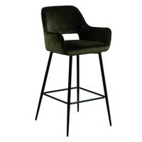 Tabouret de bar pliable moderne en tissu vert avec accoudoirs et dossier, pieds en métal, pour cuisine, salle à manger, salon, atelier, usage commercial, hôtel