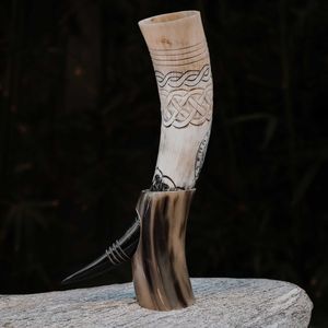 Corne à boire médiévale Viking véritable corne de buffle naturelle avec jante en laiton véritable agate de verre d'Inde - Product Image 2