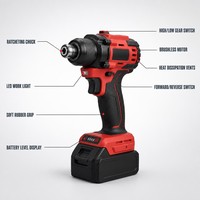 Perceuse à percussion sans balais 21V, couple de 55 Nm, kit 24 pièces, garantie 1 an, rouge et noir