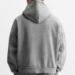 Sweat à capuche lavé pour hommes Sweat-shirt à fermeture éclair avec capuche en coton biologique Sweats à capuche pour hommes Polaire personnalisée Sweat-shirts pour hommes - Product Image 5