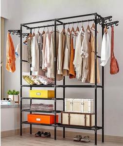 Metal Clothing Rack <b>Black</b> Metal Frame With <b>Shelves</b> and Hanging Rod Bedroom Furniture Made in Vietnam - Product Image 3