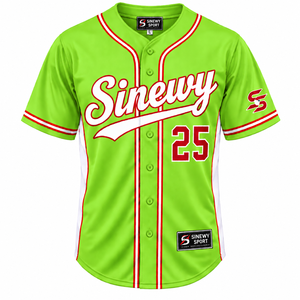 Camiseta Deportiva de Béisbol Sinewy, Verde, Roja y Blanca, con Estampado Sublimado, Talla 25, Unisex para Adultos, Manga Corta, Absorbe la Humedad, Corte Regular - Product Image 1