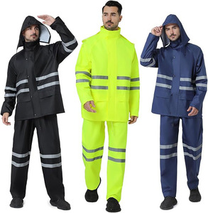 Veste de sécurité coupe-vent légère imperméable à capuche décontractée unie réversible respirante coupe-vent avec pantalon - Product Image 5