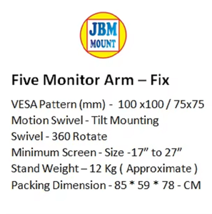 Support de bras réglables fixes durables pour support de cinq moniteurs avec inclinaison pivotante à mouvement complet et réglage de la hauteur Caractéristiques 2025 - Product Image 2